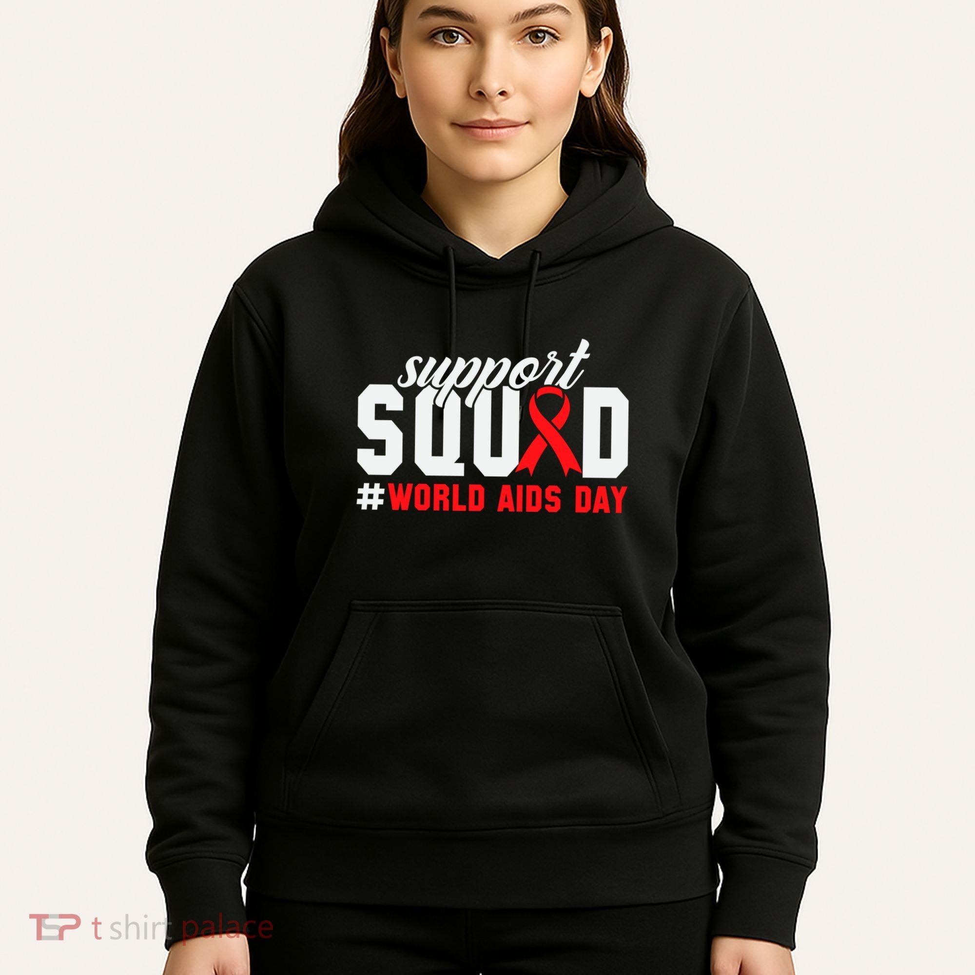 Hiv Awareness Month Support Hiv Red Ribbon Aids Awareness Long Sleeve Hoodie