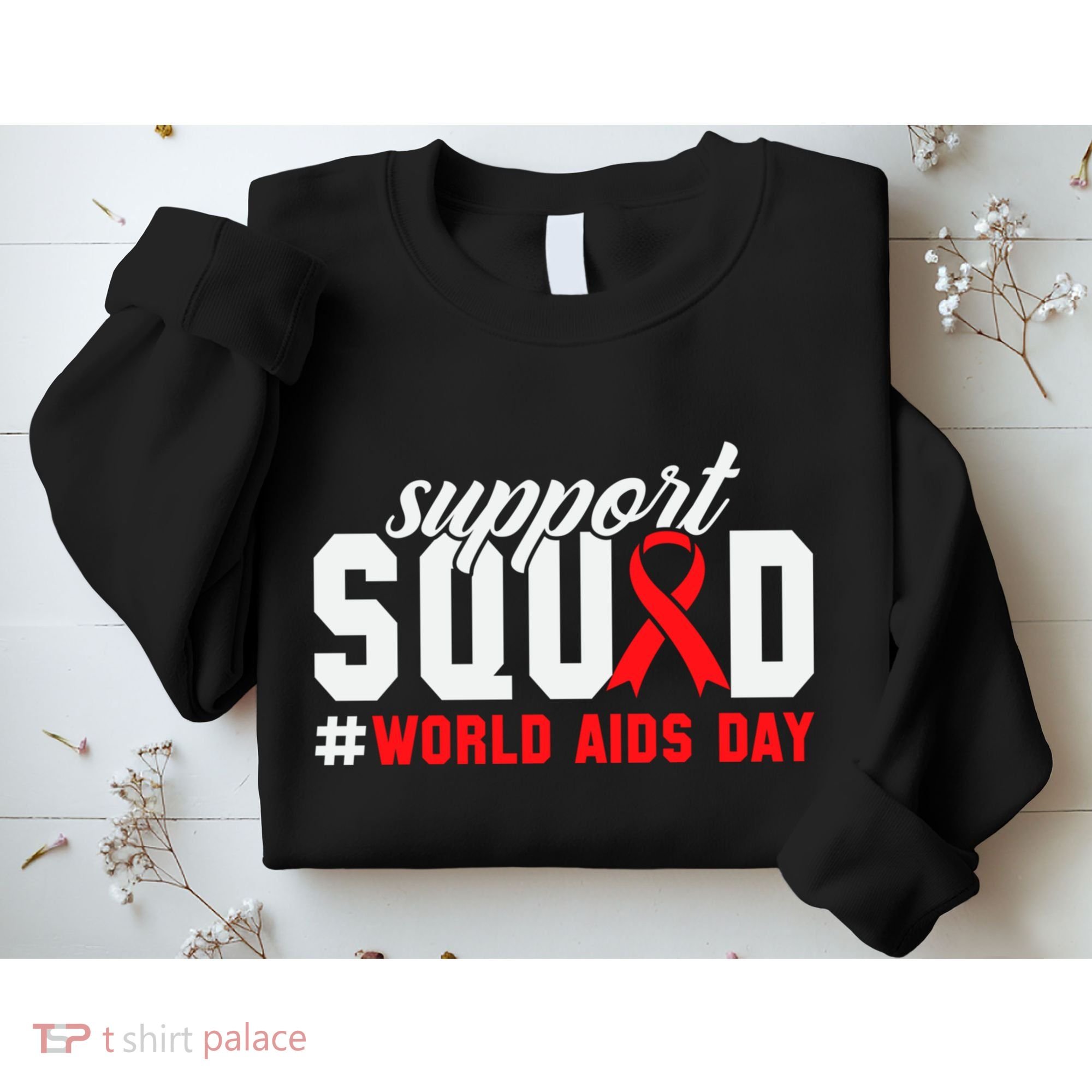 Hiv Awareness Month Support Hiv Red Ribbon Aids Awareness Long Sleeve Sweatshirt