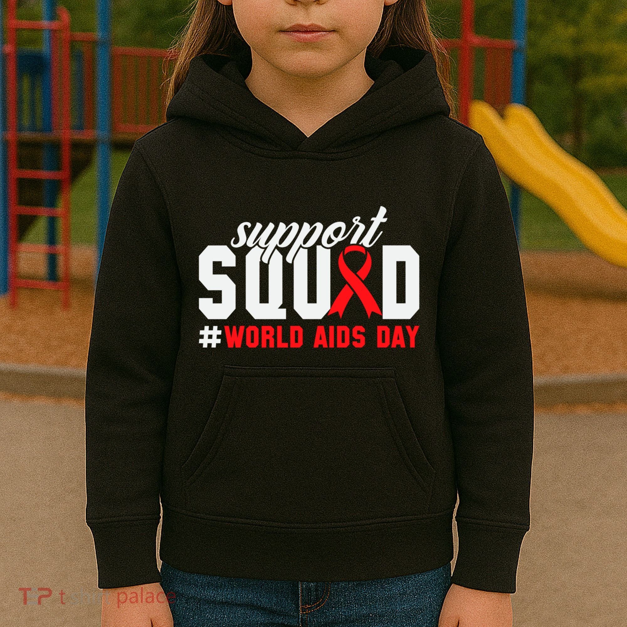 Hiv Awareness Month Support Hiv Red Ribbon Aids Awareness Long Sleeve Kids Hoodie
