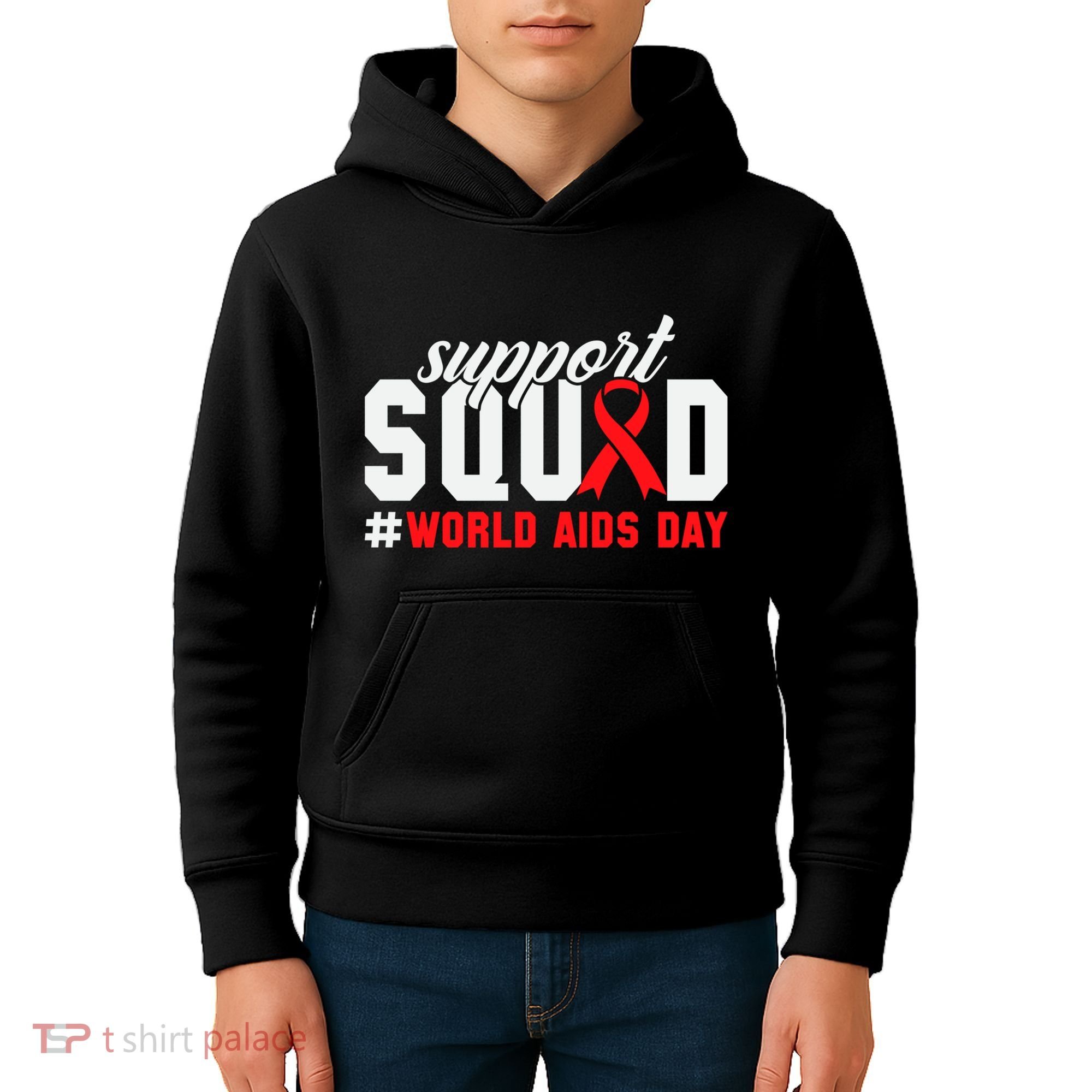 Hiv Awareness Month Support Hiv Red Ribbon Aids Awareness Long Sleeve Kids Hoodie