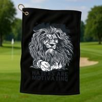 Haters Are Motivating Lion Quote Golf Towel thumb 1