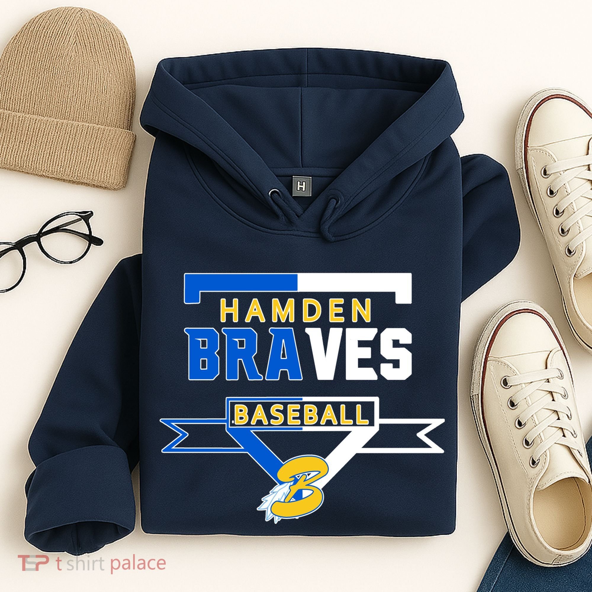 Hamden Braves Home Plate Baseball Fan Hoodie