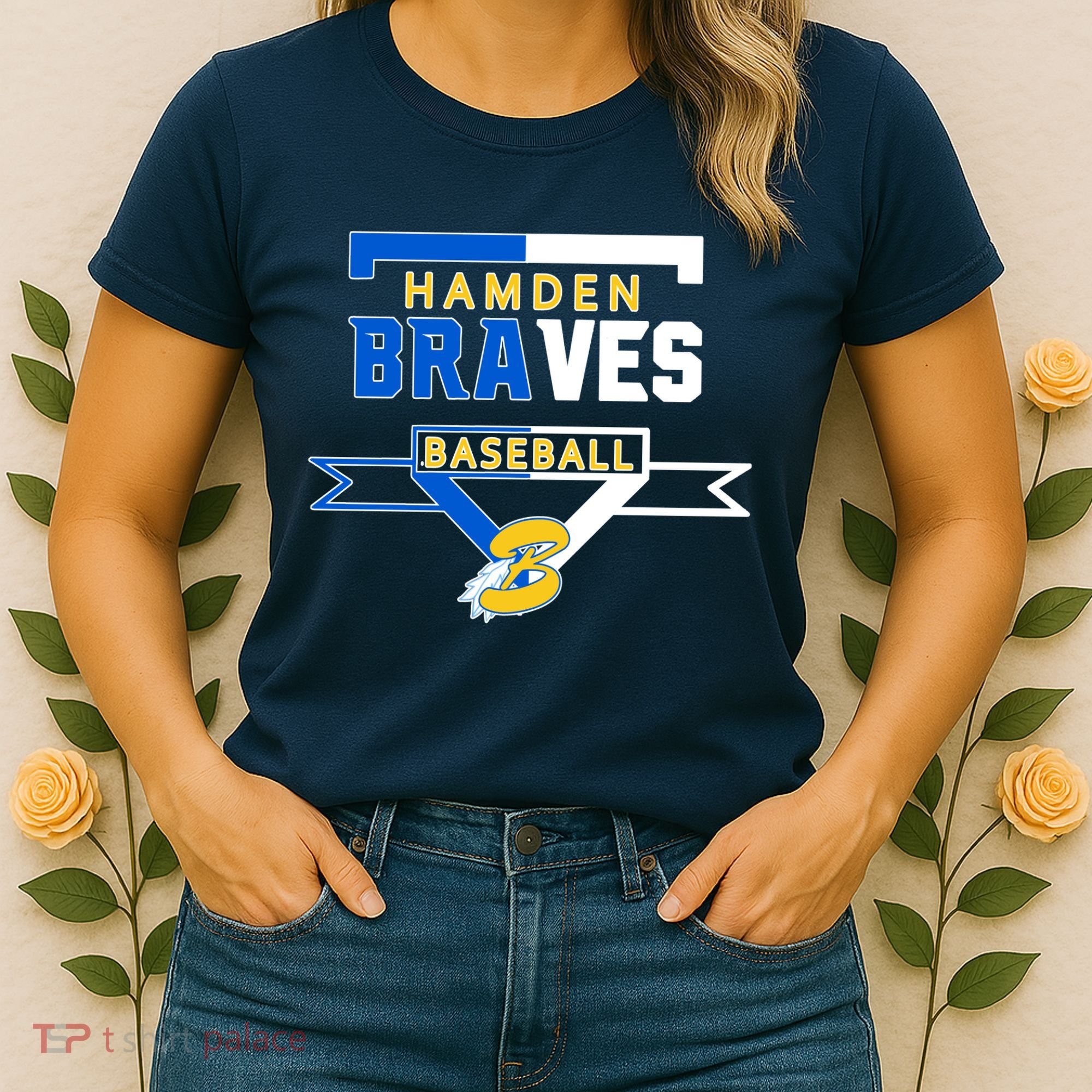Hamden Braves Home Plate Baseball Fan Women's T-Shirt