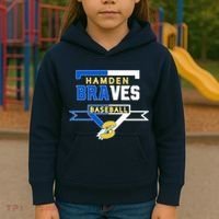 Hamden Braves Home Plate Baseball Fan Kids Hoodie thumb 3