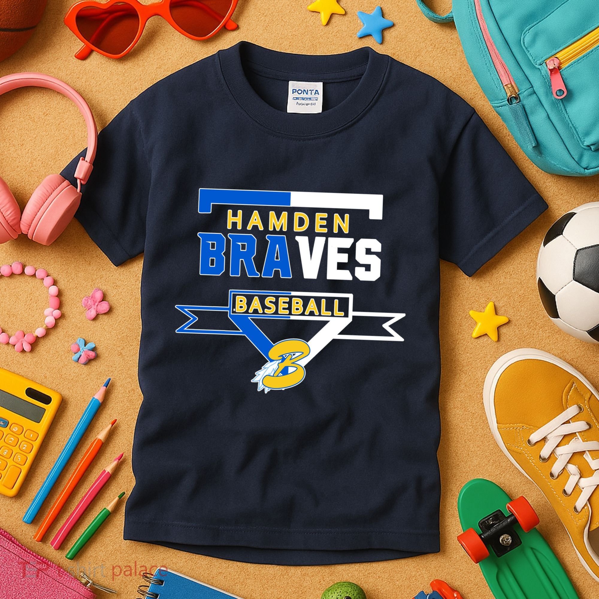 Hamden Braves Home Plate Baseball Fan Kids T-Shirt