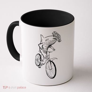 Hammerhead Shark Riding Bicycle Coffee Mug