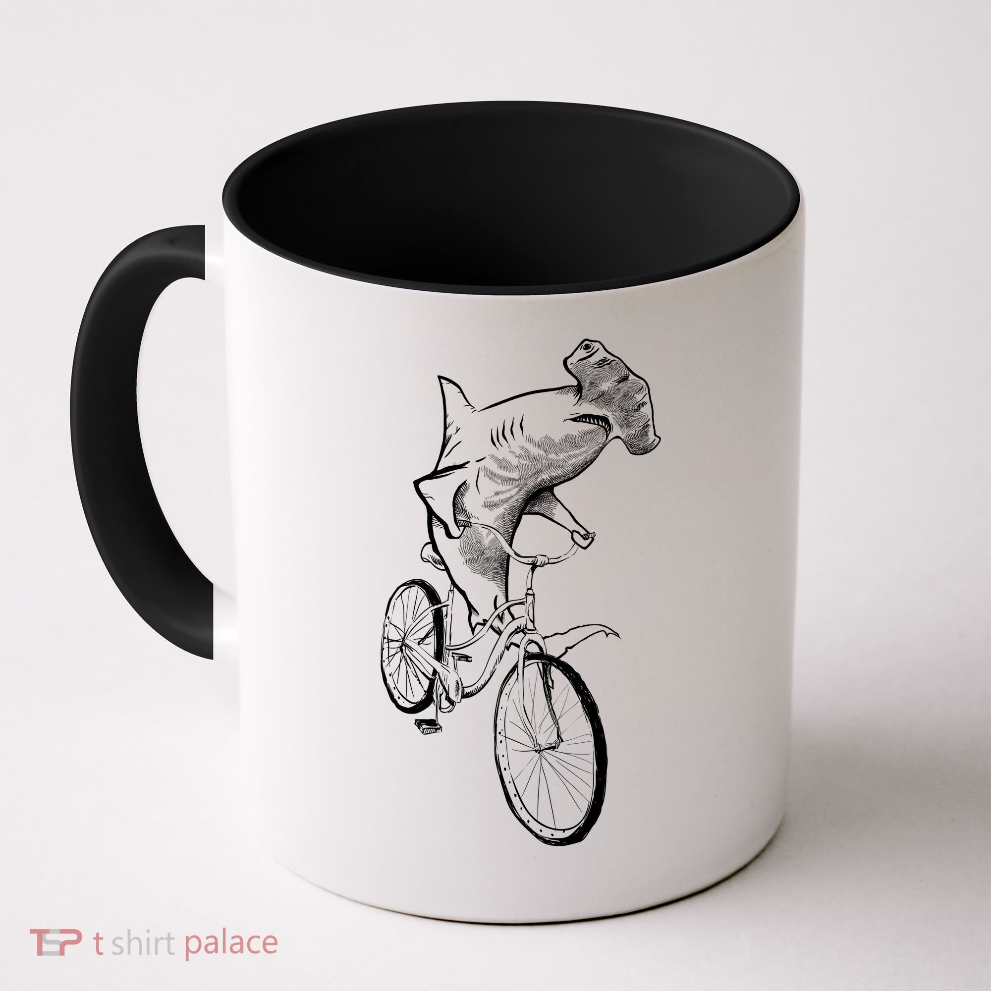 Hammerhead Shark Riding Bicycle Coffee Mug