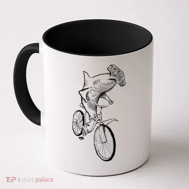 Hammerhead Shark Riding Bicycle Coffee Mug