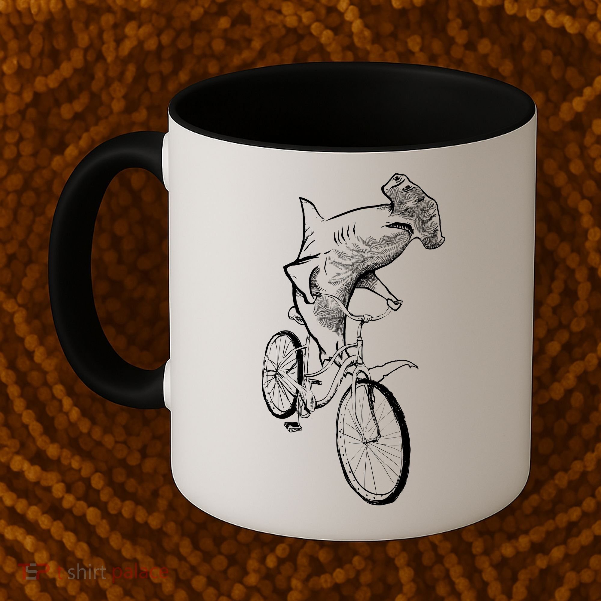 Hammerhead Shark Riding Bicycle Coffee Mug