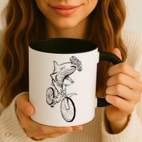 Hammerhead Shark Riding Bicycle Coffee Mug thumb 3