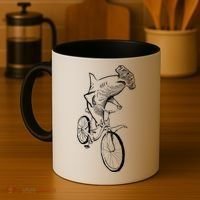 Hammerhead Shark Riding Bicycle Coffee Mug thumb 4