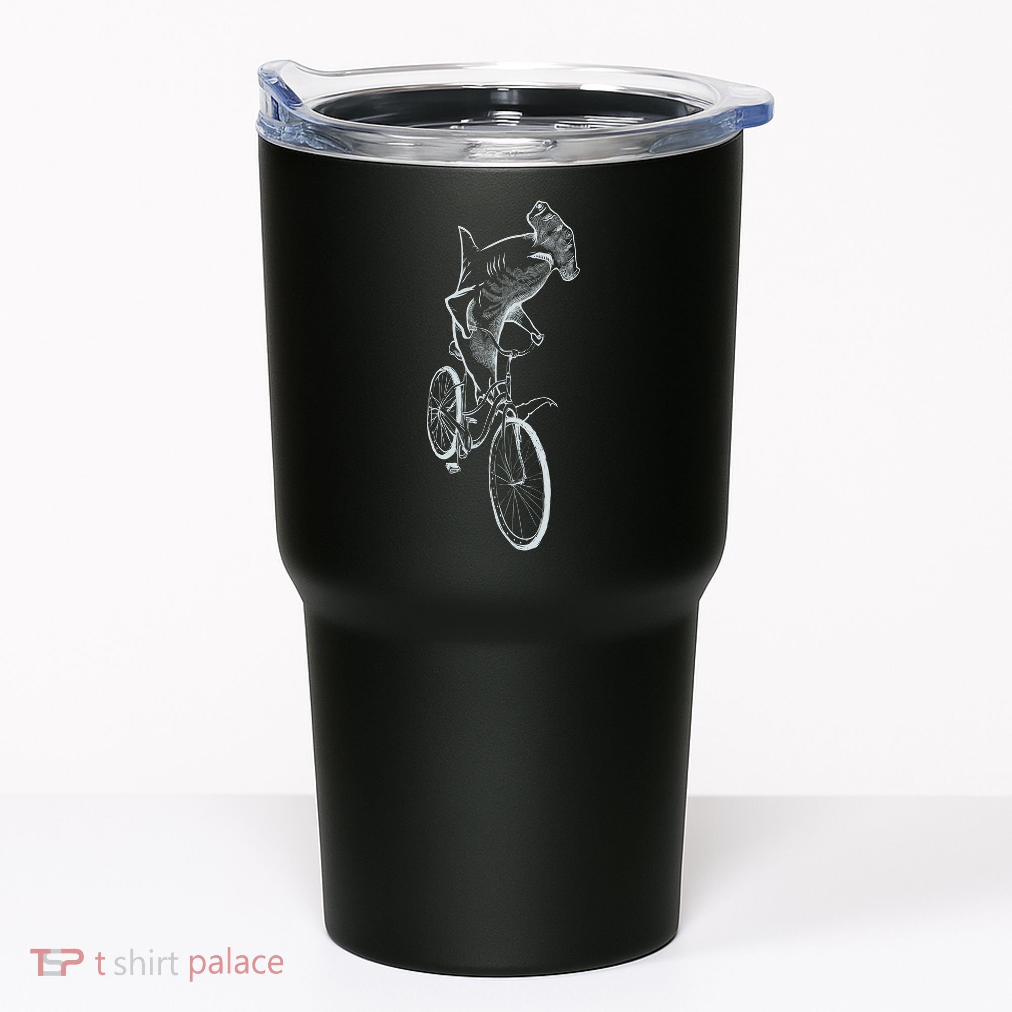 Hammerhead Shark Riding Bicycle Tumbler