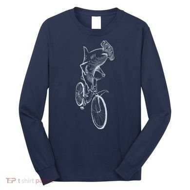 Hammerhead Shark Riding Bicycle Long Sleeve Shirt