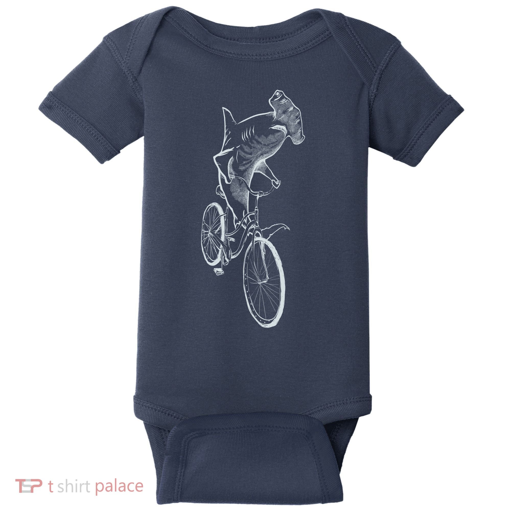 Hammerhead Shark Riding Bicycle Baby Bodysuit
