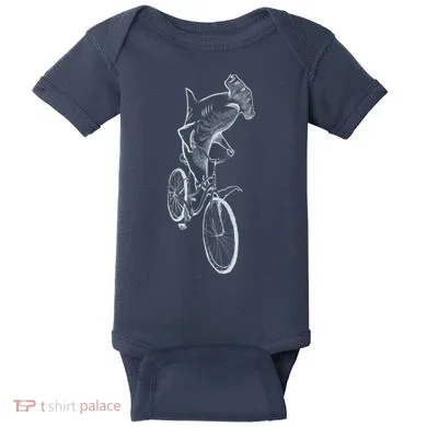 Hammerhead Shark Riding Bicycle Baby Bodysuit