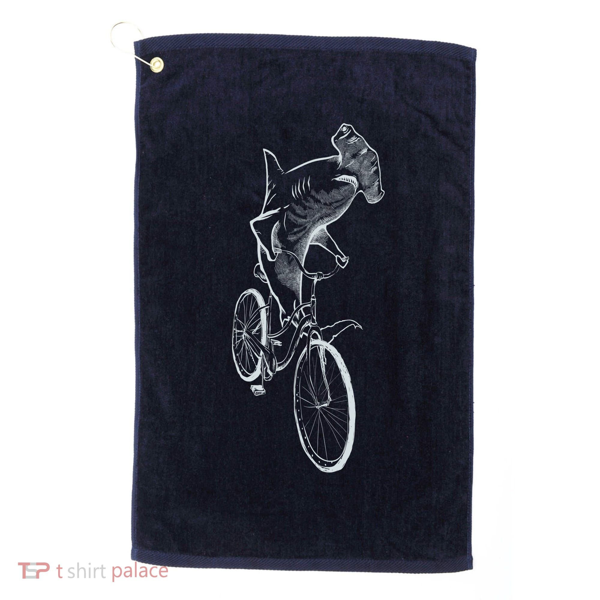 Hammerhead Shark Riding Bicycle Golf Towel