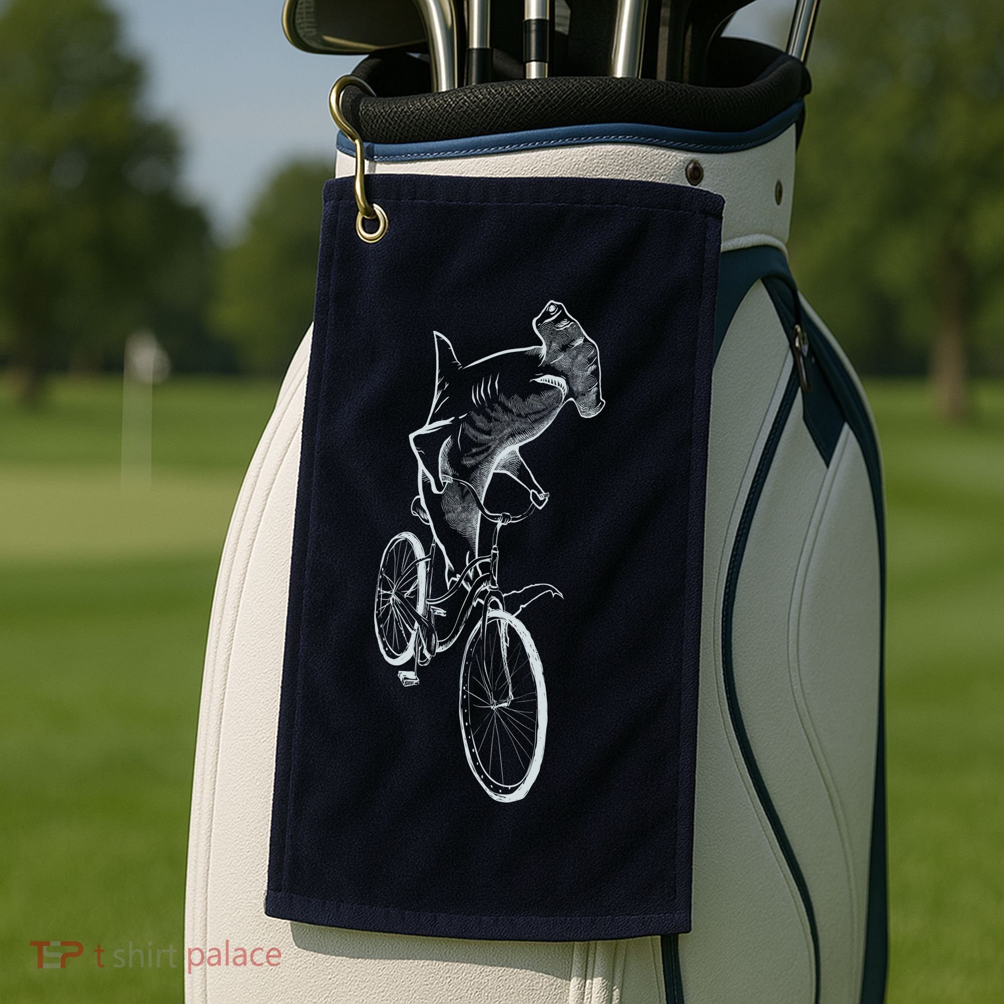 Hammerhead Shark Riding Bicycle Golf Towel