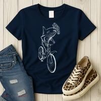 Hammerhead Shark Riding Bicycle Women's T-Shirt thumb 3