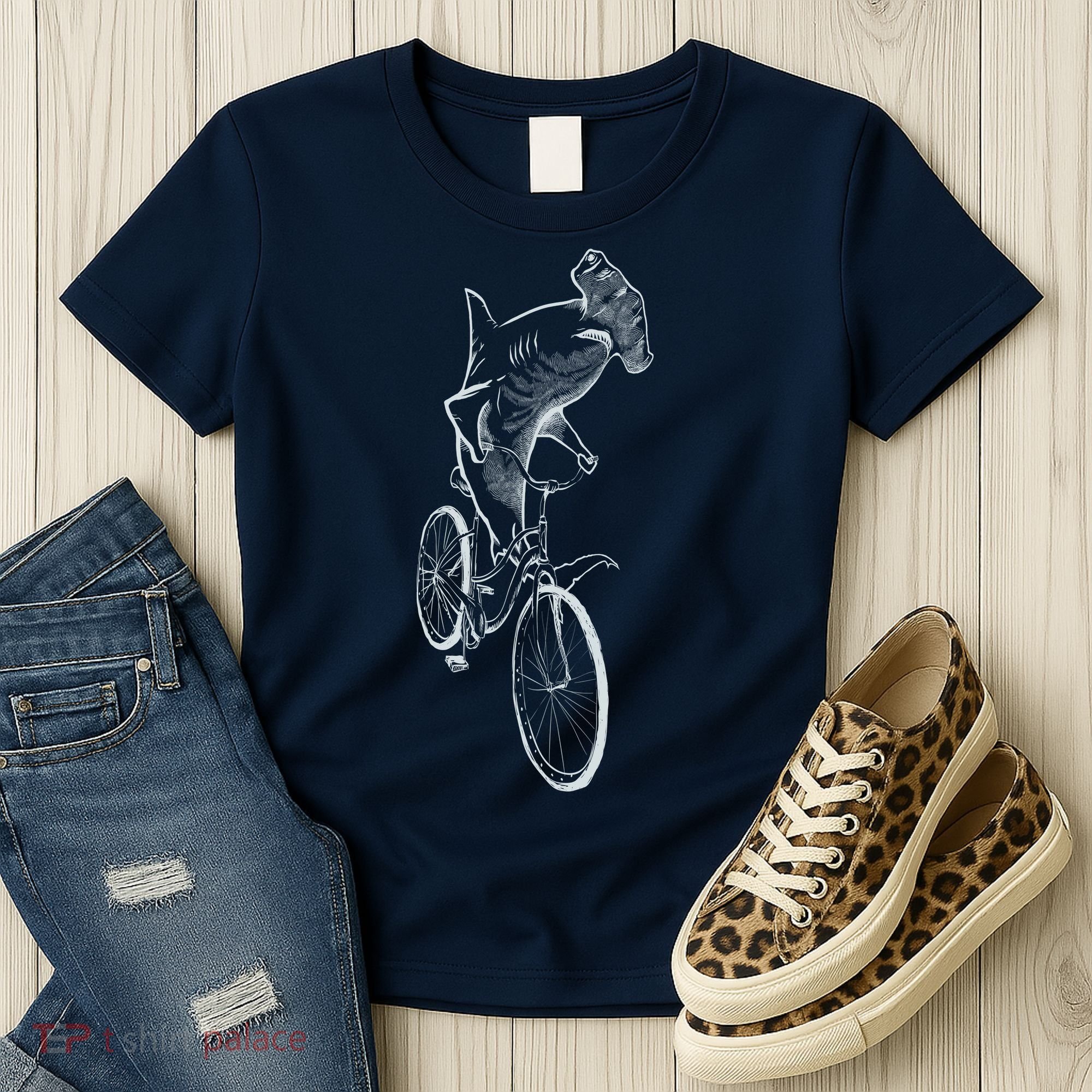 Hammerhead Shark Riding Bicycle Women's T-Shirt
