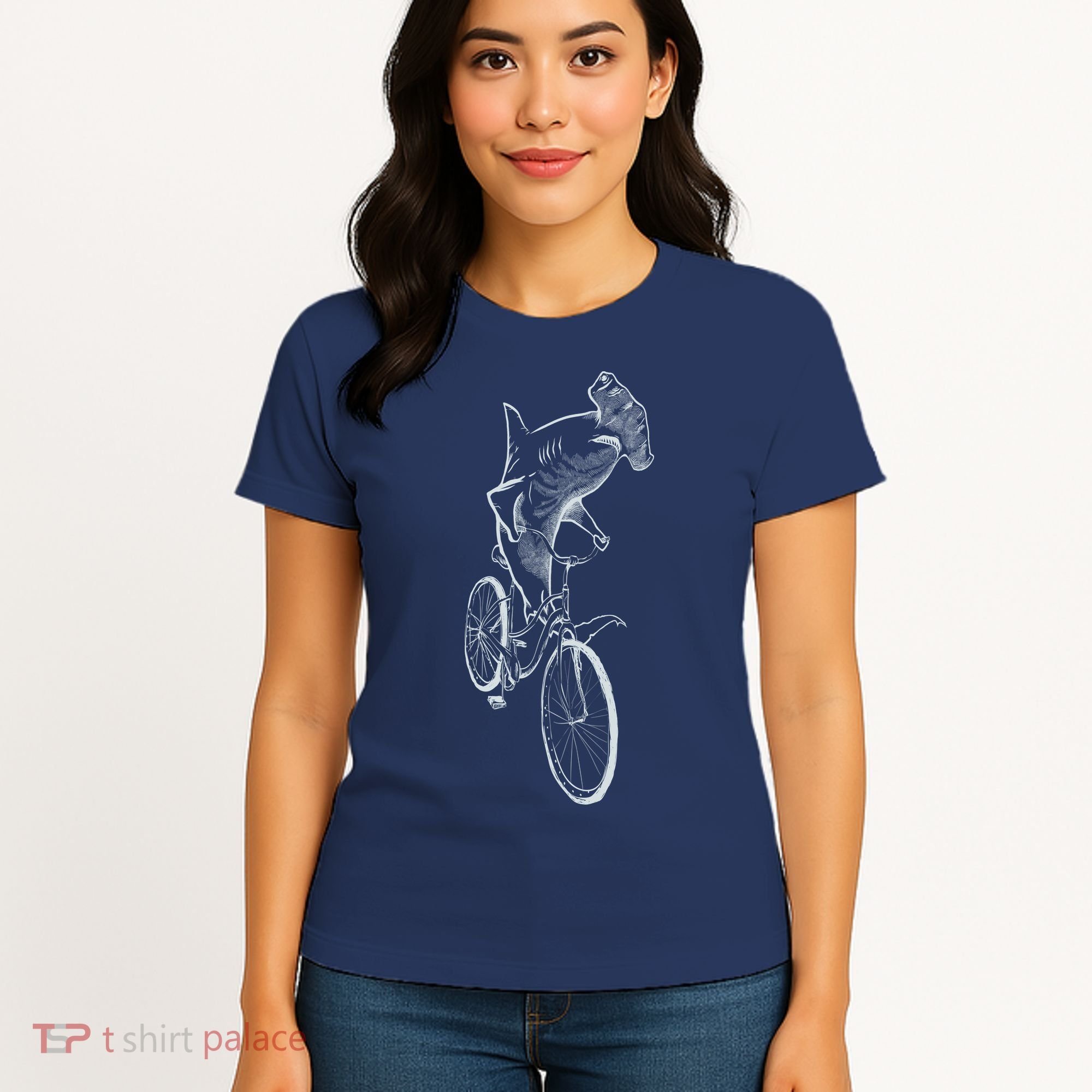 Hammerhead Shark Riding Bicycle Women's T-Shirt