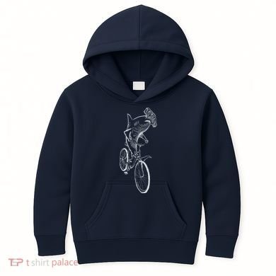 Hammerhead Shark Riding Bicycle Kids Hoodie
