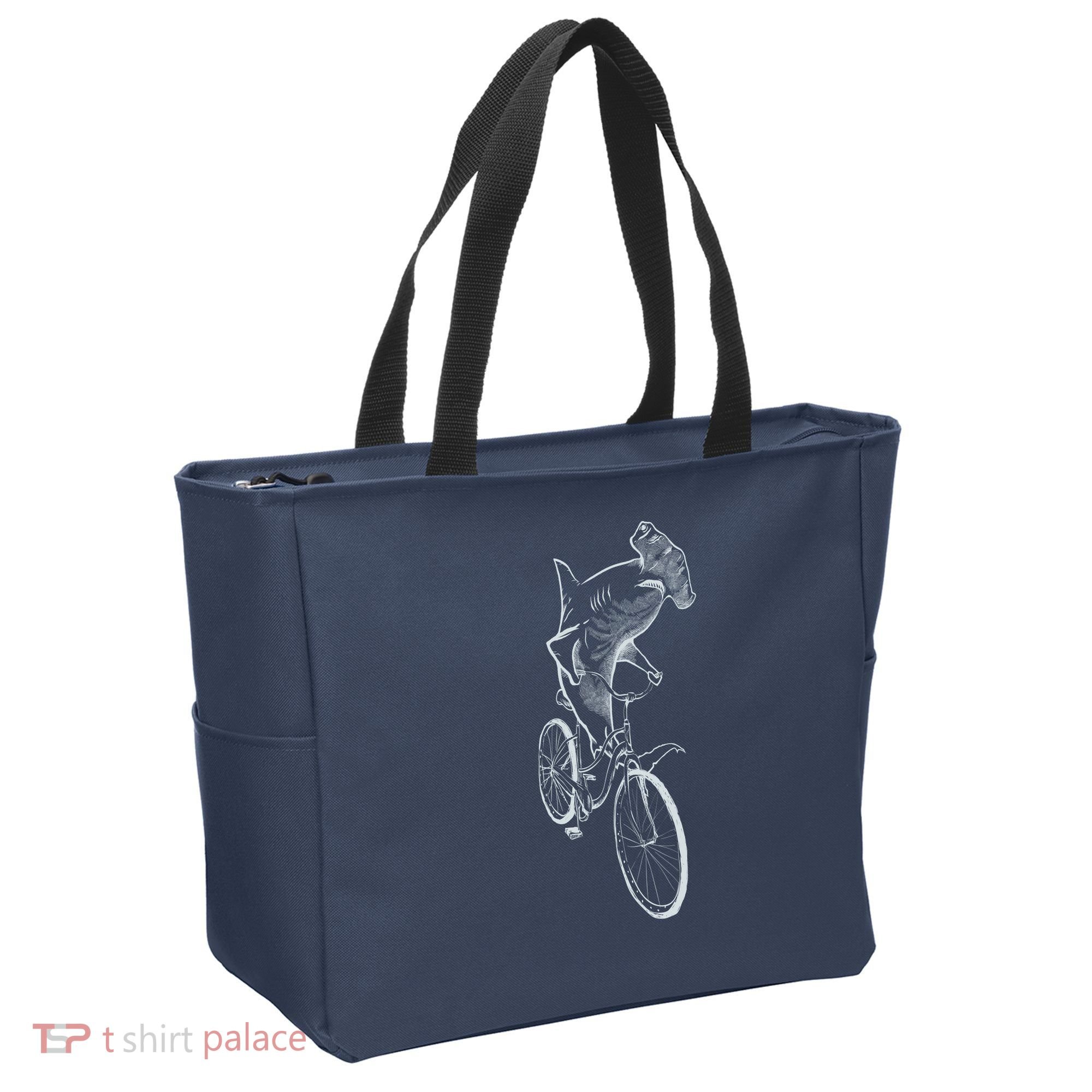 Hammerhead Shark Riding Bicycle Tote Bag