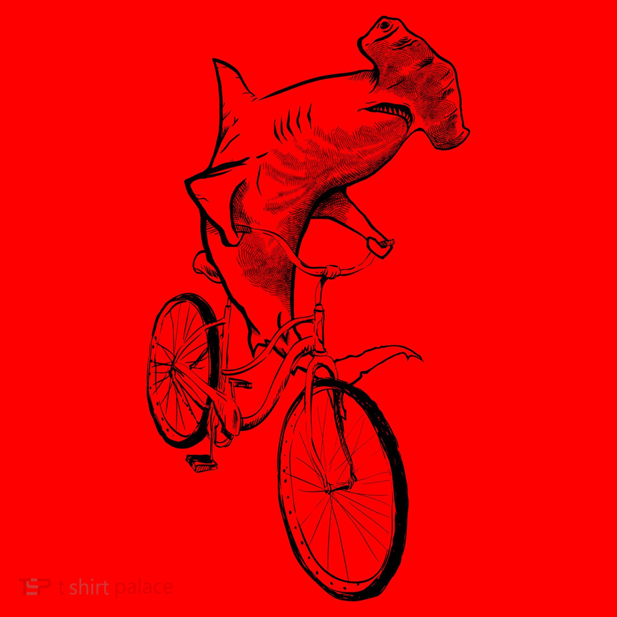Hammerhead Shark Riding Bicycle Santa Hat