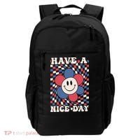 Have A Nice Day 4th Of July Funny Smiley Flower Red White Blue Backpack thumb 0