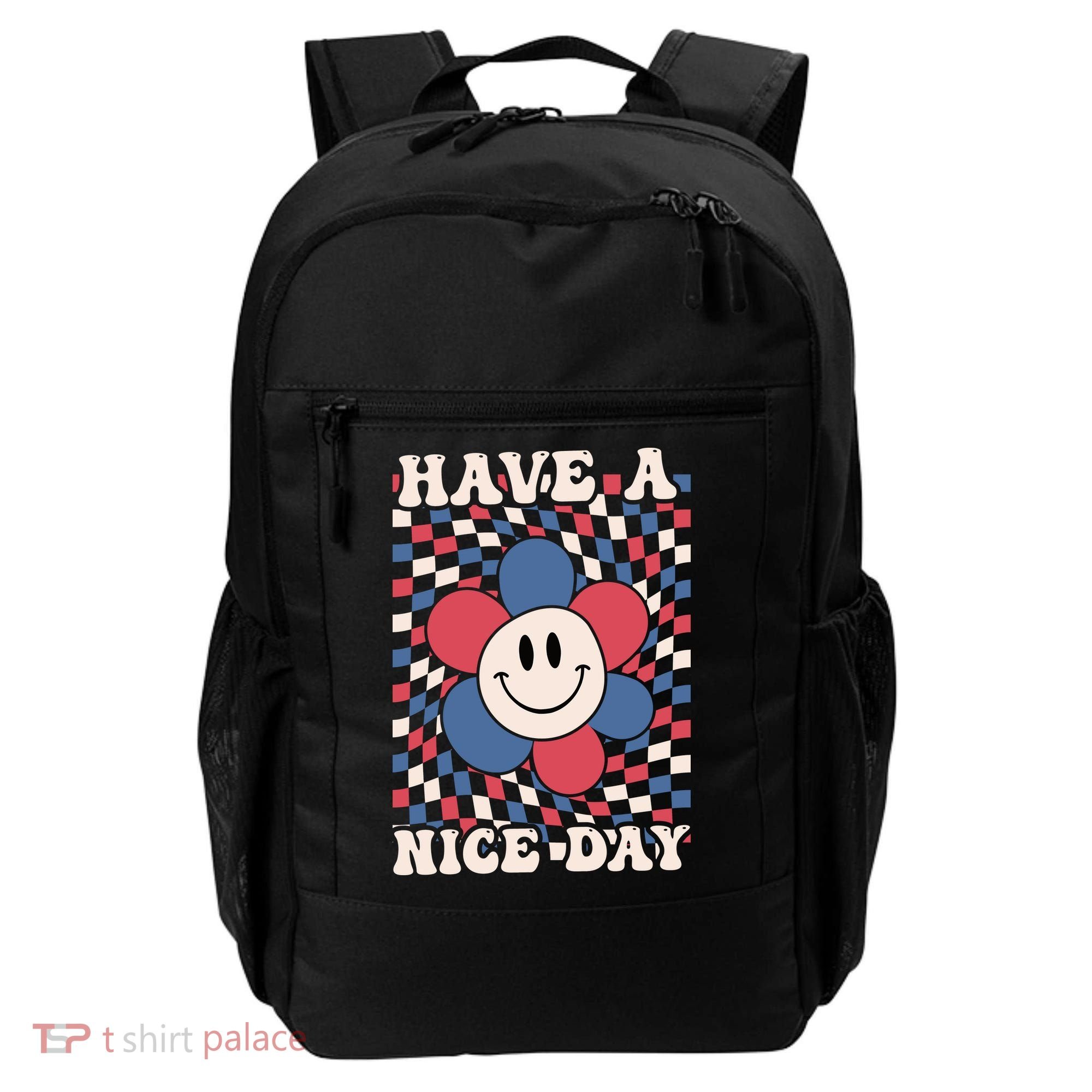 Have A Nice Day 4th Of July Funny Smiley Flower Red White Blue Backpack
