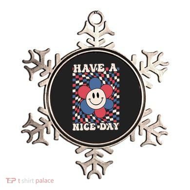 Have A Nice Day 4th Of July Funny Smiley Flower Red White Blue Ornament