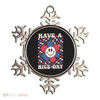 Have A Nice Day 4th Of July Funny Smiley Flower Red White Blue Ornament thumb 0