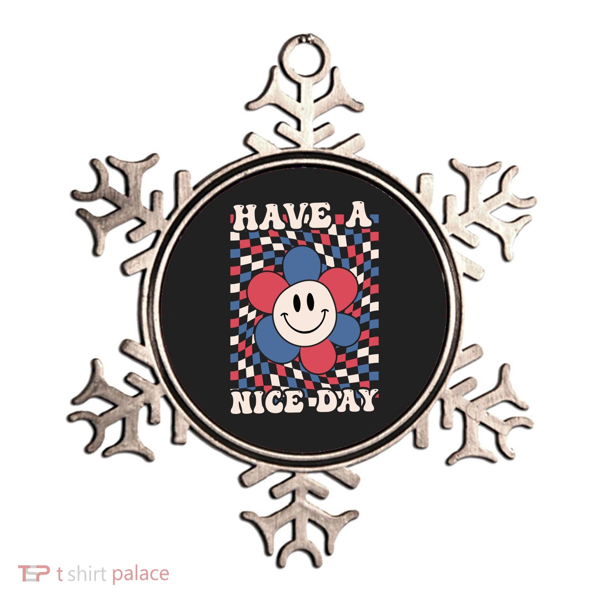 Have A Nice Day 4th Of July Funny Smiley Flower Red White Blue Ornament