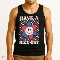 Have A Nice Day 4th Of July Funny Smiley Flower Red White Blue Tank Top thumb 3