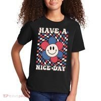 Have A Nice Day 4th Of July Funny Smiley Flower Red White Blue Kids T-Shirt thumb 2