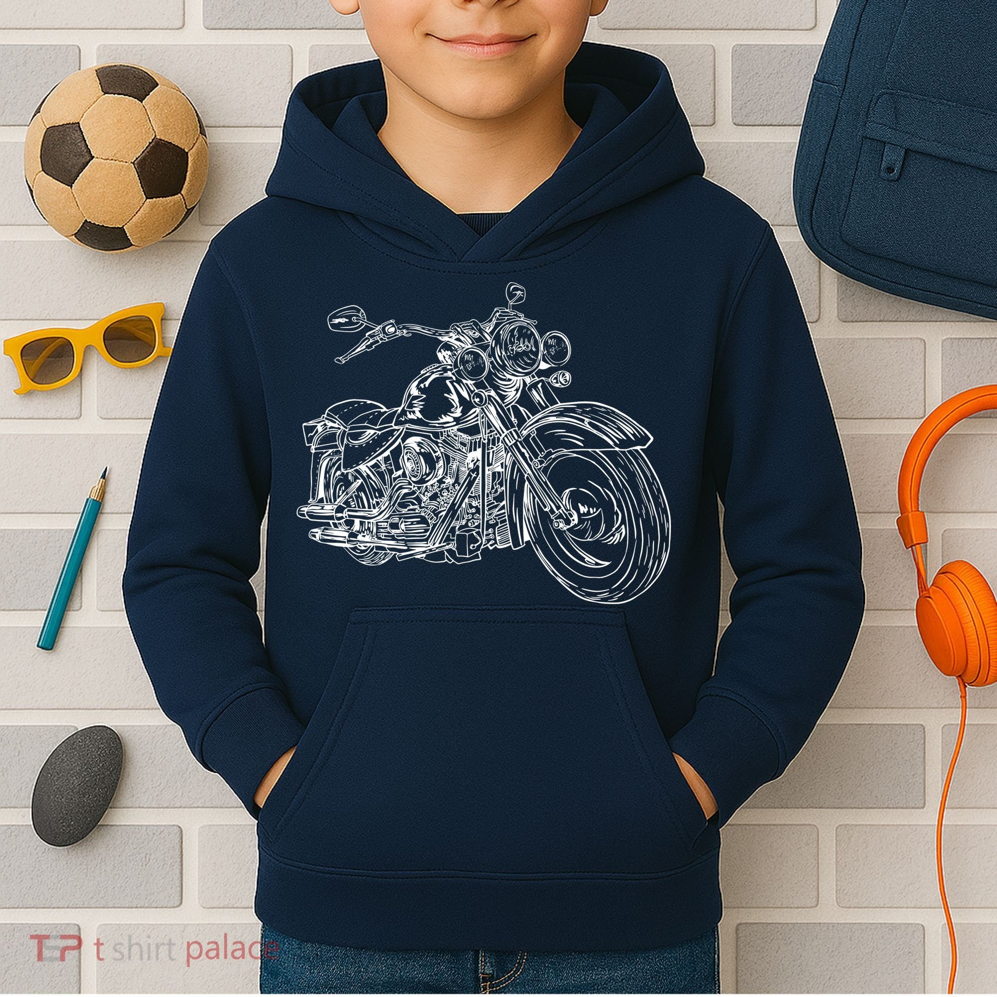 Hand Drawn Motorcycle Kids Hoodie