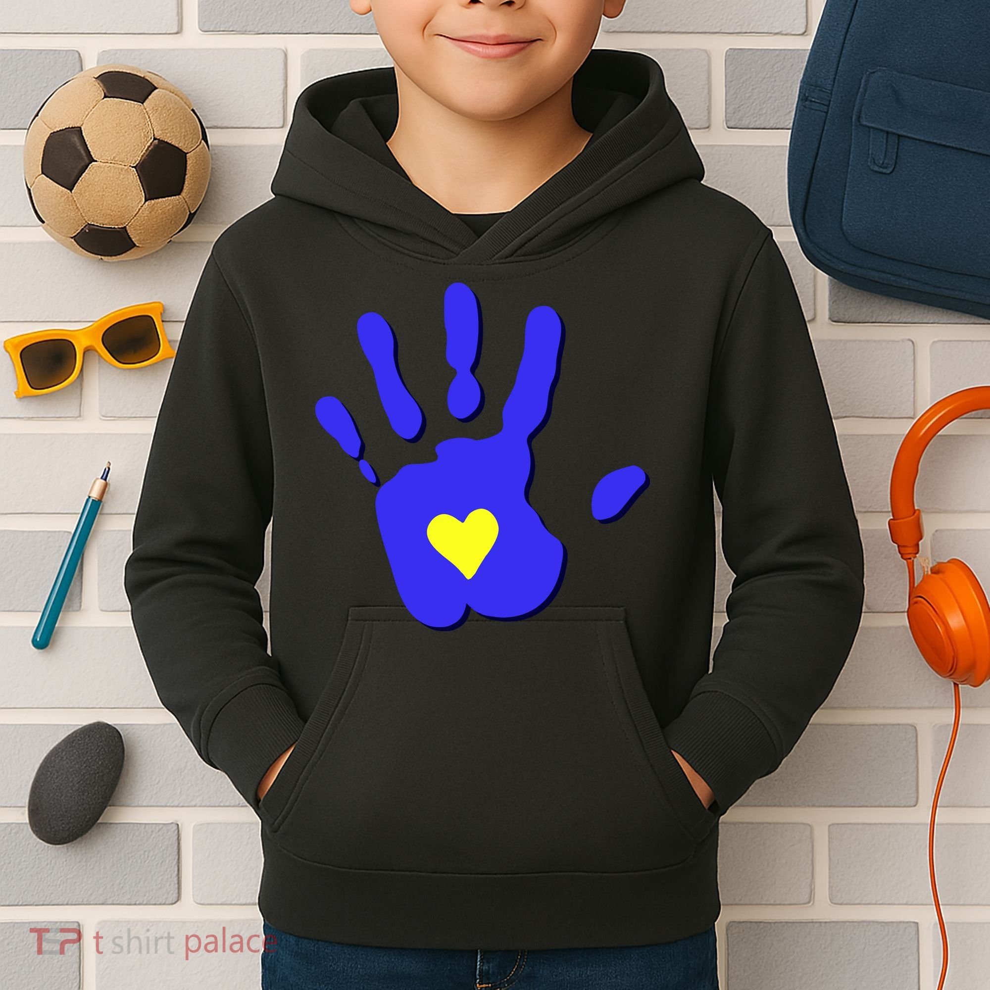 Hand Heart Down Syndrome Awareness Kids Hoodie