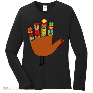 Hand Turkey Thanksgiving Day Women's Long Sleeve Shirt