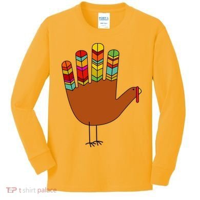 Hand Turkey Thanksgiving Day Kids Long Sleeve Shirt