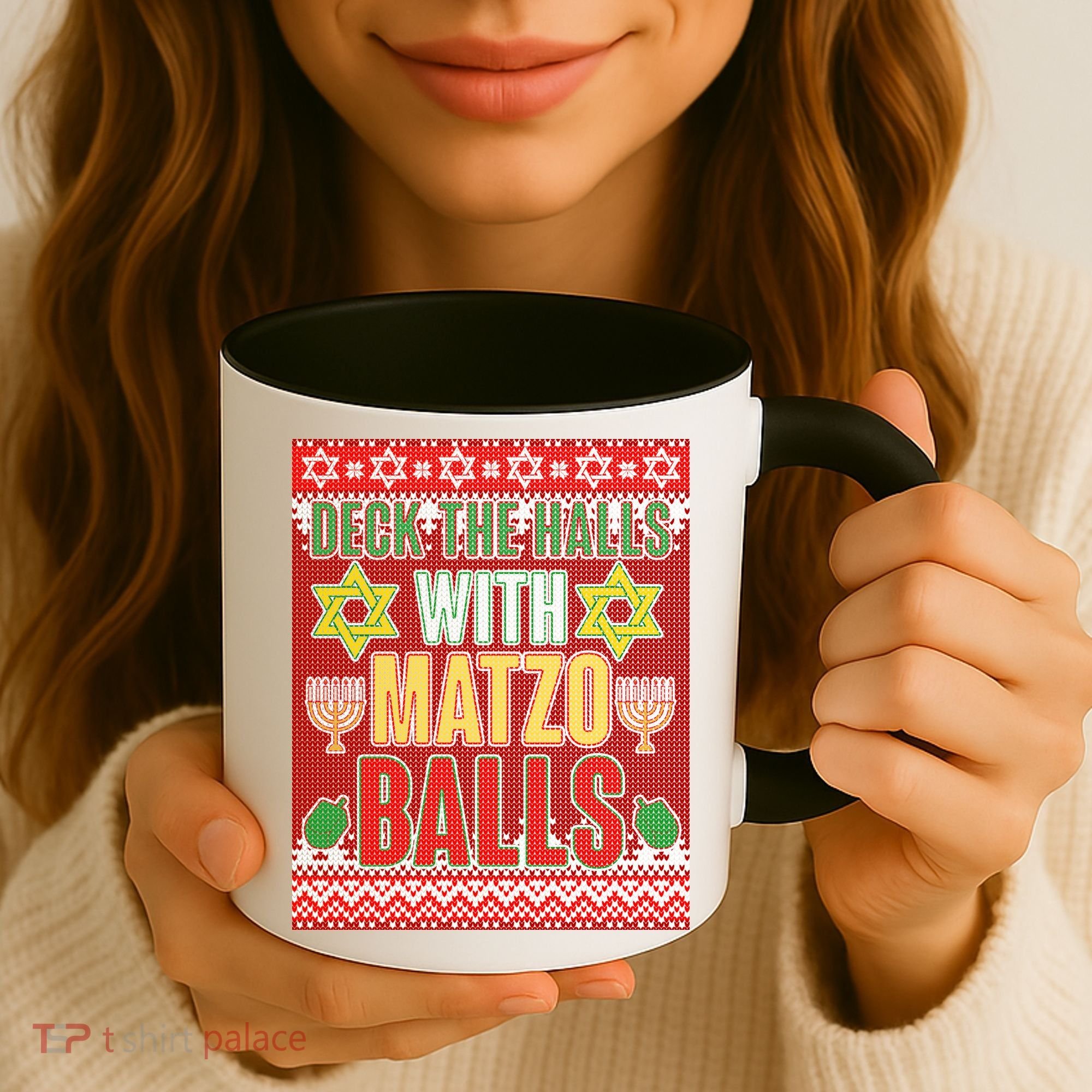 Hanukkah Deck the Halls with Matzo Balls Ugly Coffee Mug