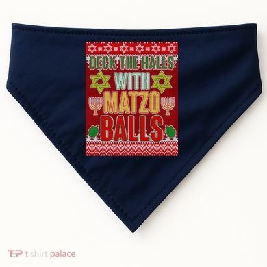 Hanukkah Deck the Halls with Matzo Balls Ugly USA-Made Doggie Bandana