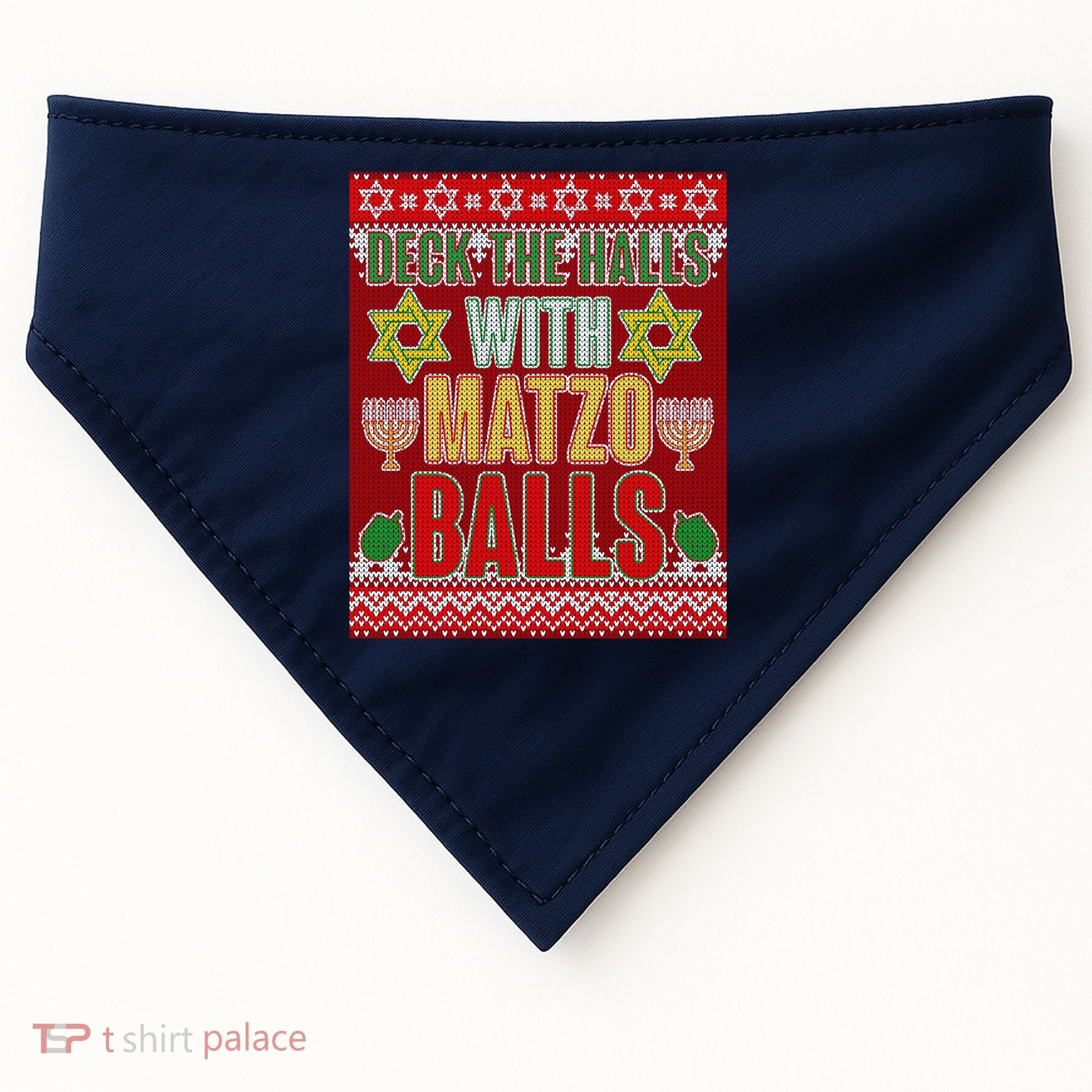 Hanukkah Deck the Halls with Matzo Balls Ugly USA-Made Doggie Bandana