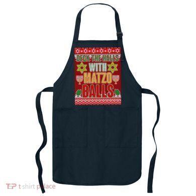 Hanukkah Deck the Halls with Matzo Balls Ugly Apron