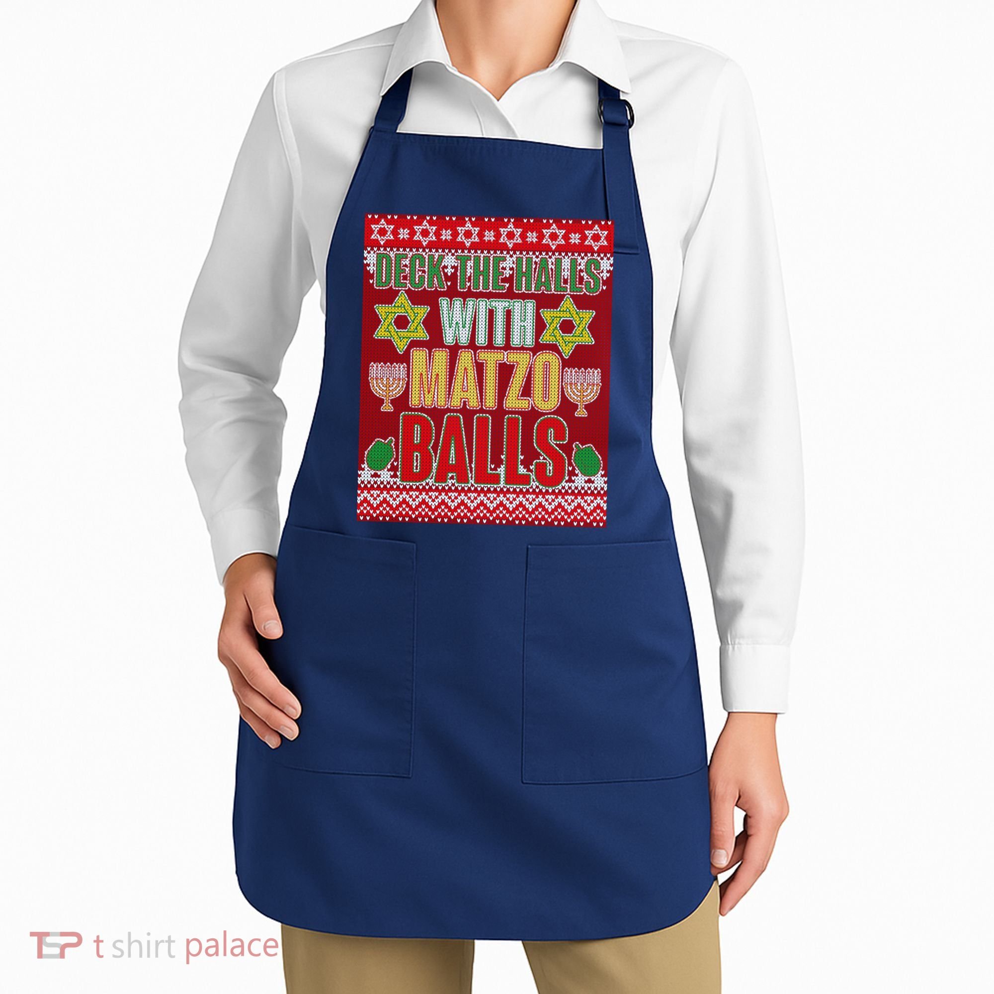 Hanukkah Deck the Halls with Matzo Balls Ugly Apron