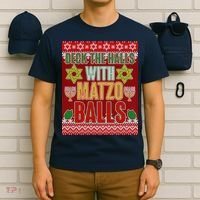 Hanukkah Deck the Halls with Matzo Balls Ugly T-Shirt thumb 6