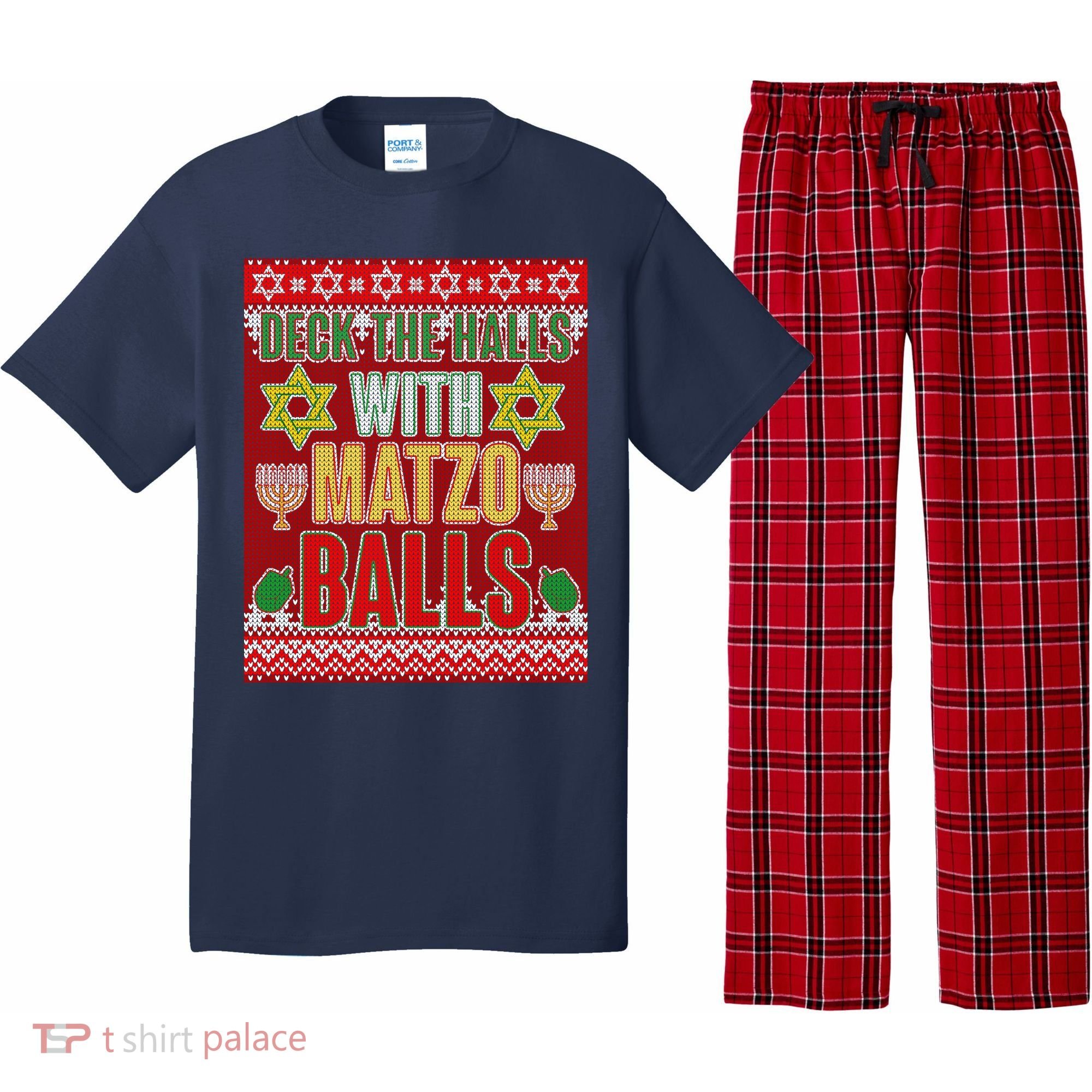 Hanukkah Deck the Halls with Matzo Balls Ugly Pajama Set