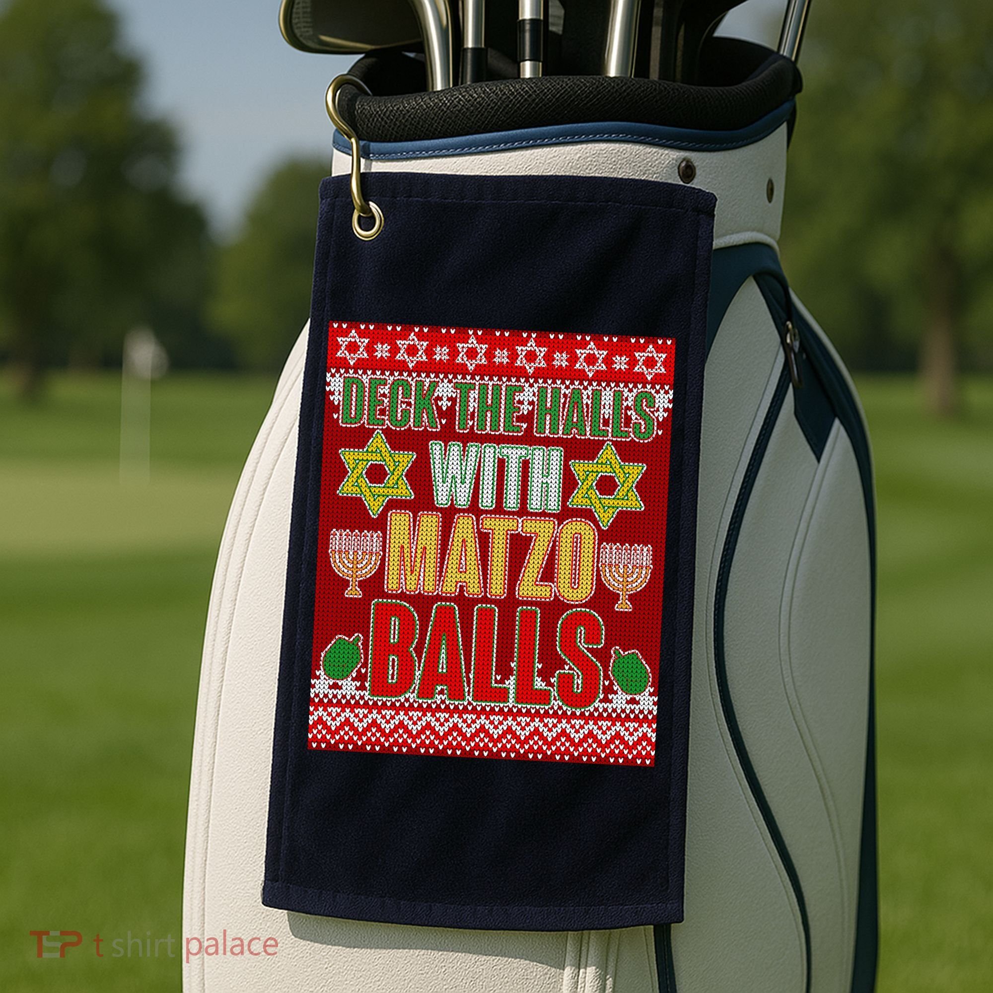 Hanukkah Deck the Halls with Matzo Balls Ugly Golf Towel