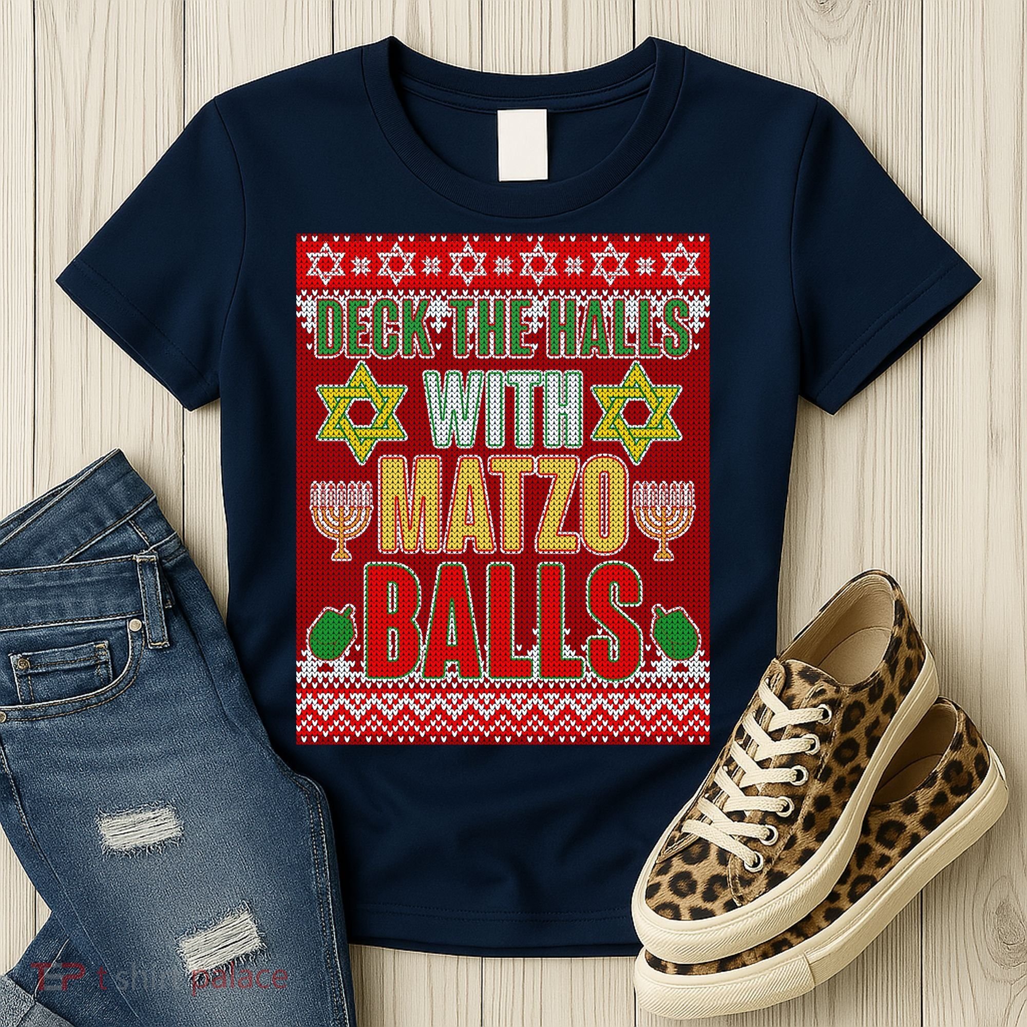 Hanukkah Deck the Halls with Matzo Balls Ugly Women's T-Shirt
