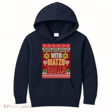 Hanukkah Deck the Halls with Matzo Balls Ugly Kids Hoodie