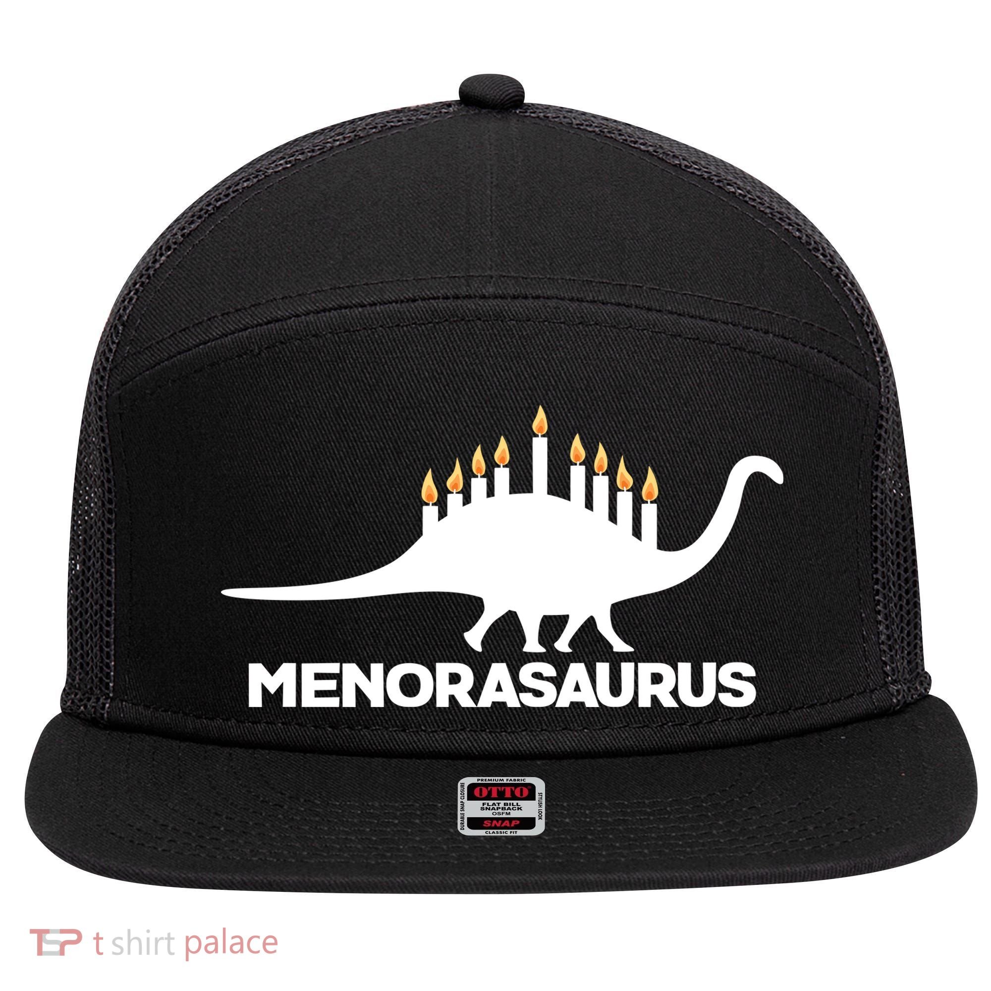 Hanukkah Menorah Dinosaur 7 Panel Mesh Trucker Snapback Hat