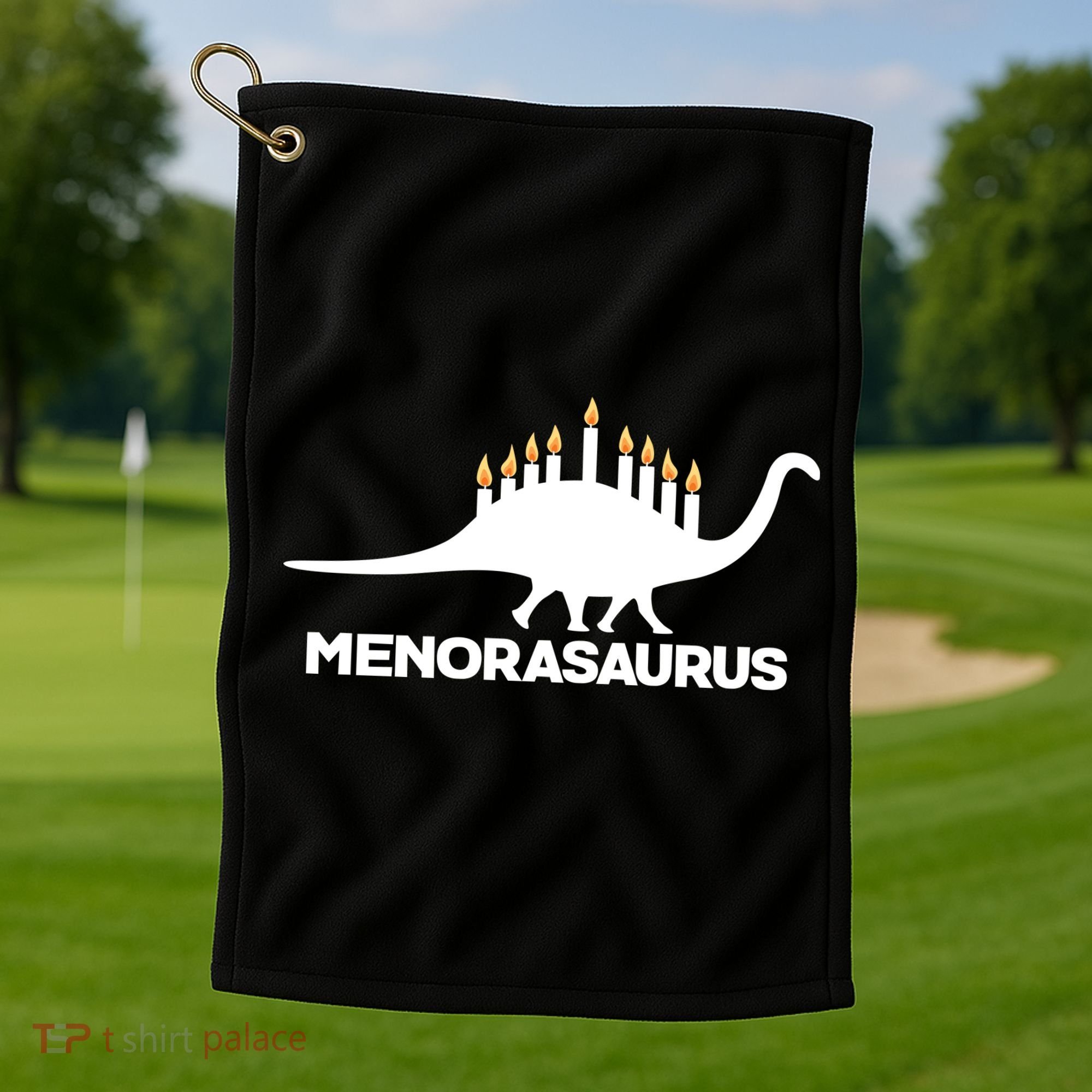 Hanukkah Menorah Dinosaur Golf Towel
